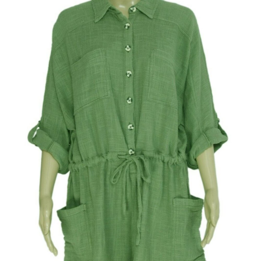 Out From Under Button-Down Romper Collared Green M - image 3